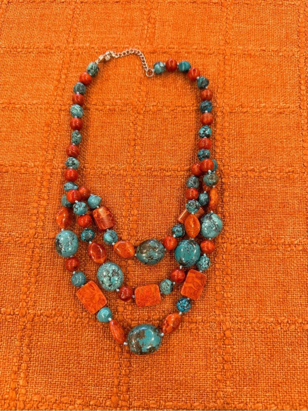 Lucas Lameth turquoise and coral silver 925 beaded necklace
